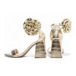 Sandália Ouro Light com Salto Grosso e Flor Removível - Imagem 4