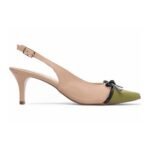 Scarpin Verde e Bege com Salto Fino 6cm e Laço Preto - Imagem 5