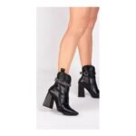 Bota Bico Fino Preta Cano Médio com Salto Alto 9cm Feminina - Imagem 9