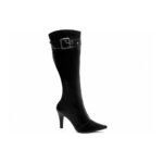 Bota Bico Fino Preta Feminina com Salto 9cm, Zíper e Detalhes Prata - Imagem 2