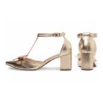 Scarpin Dourado Feminino Salto Grosso 6,5cm Confortável e Elegante - Imagem 2