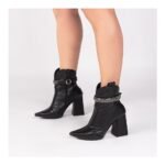 Bota Bico Fino Preta Cano Médio com Salto Alto 9cm Feminina - Imagem 14