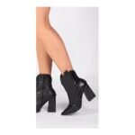 Bota Bico Fino Preta Cano Médio com Salto Alto 9cm Feminina - Imagem 3