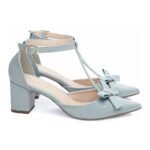 Scarpin Azul Verniz Feminino com Laço, Salto Grosso Confortável - Imagem 4