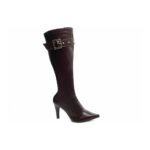 Bota Feminina Bico Fino Marrom Café com Salto 9cm e Fivelas Douradas - Imagem 2