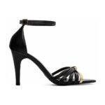 Sandália Preta com Detalhes Ouro Light e Salto Fino 9cm - Imagem 5