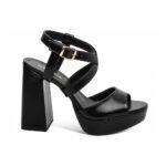 Sandália Preta Meia Pata com Salto Bloco 11cm Feminina