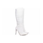 Bota Feminina Branca Salto Alto 12cm em Napa com Zíper e Matelassê - Imagem 3