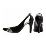 Scarpin Preto com Salto Fino 9cm e Detalhe Metalizado Ouro - Imagem 2