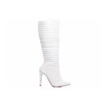 Bota Feminina Branca Salto Alto 12cm em Napa com Zíper e Matelassê - Imagem 5