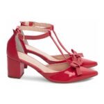 Scarpin Vermelho Verniz com Laço e Salto Grosso Confortável - Imagem 4