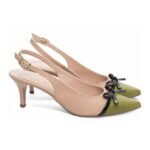 Scarpin Verde e Bege com Salto Fino 6cm e Laço Preto - Imagem 4