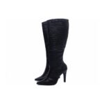 Bota Feminina Bico Fino Preta Croco Salto Alto 10cm com Zíper - Imagem 3