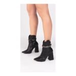 Bota Bico Fino Preta Cano Médio com Salto Alto 9cm Feminina - Imagem 6