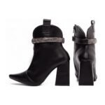 Bota Bico Fino Preta Cano Médio com Salto Alto 9cm Feminina - Imagem 13