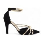 Scarpin Preto Nobuck com Salto Fino 9cm e Detalhe Ouro - Imagem 5