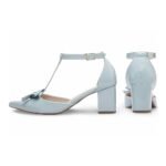 Scarpin Azul Verniz Feminino com Laço, Salto Grosso Confortável - Imagem 2