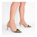 Scarpin Verde e Bege com Salto Fino 6cm e Laço Preto - Imagem 7