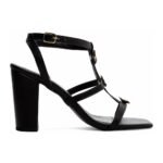 Sandália Salto Grosso 9cm em Napa Preta com Detalhes Dourados – Conforto e Elegância - Imagem 5