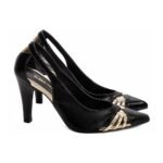 Scarpin Preto com Salto Fino 9cm e Detalhe Metalizado Ouro - Imagem 4